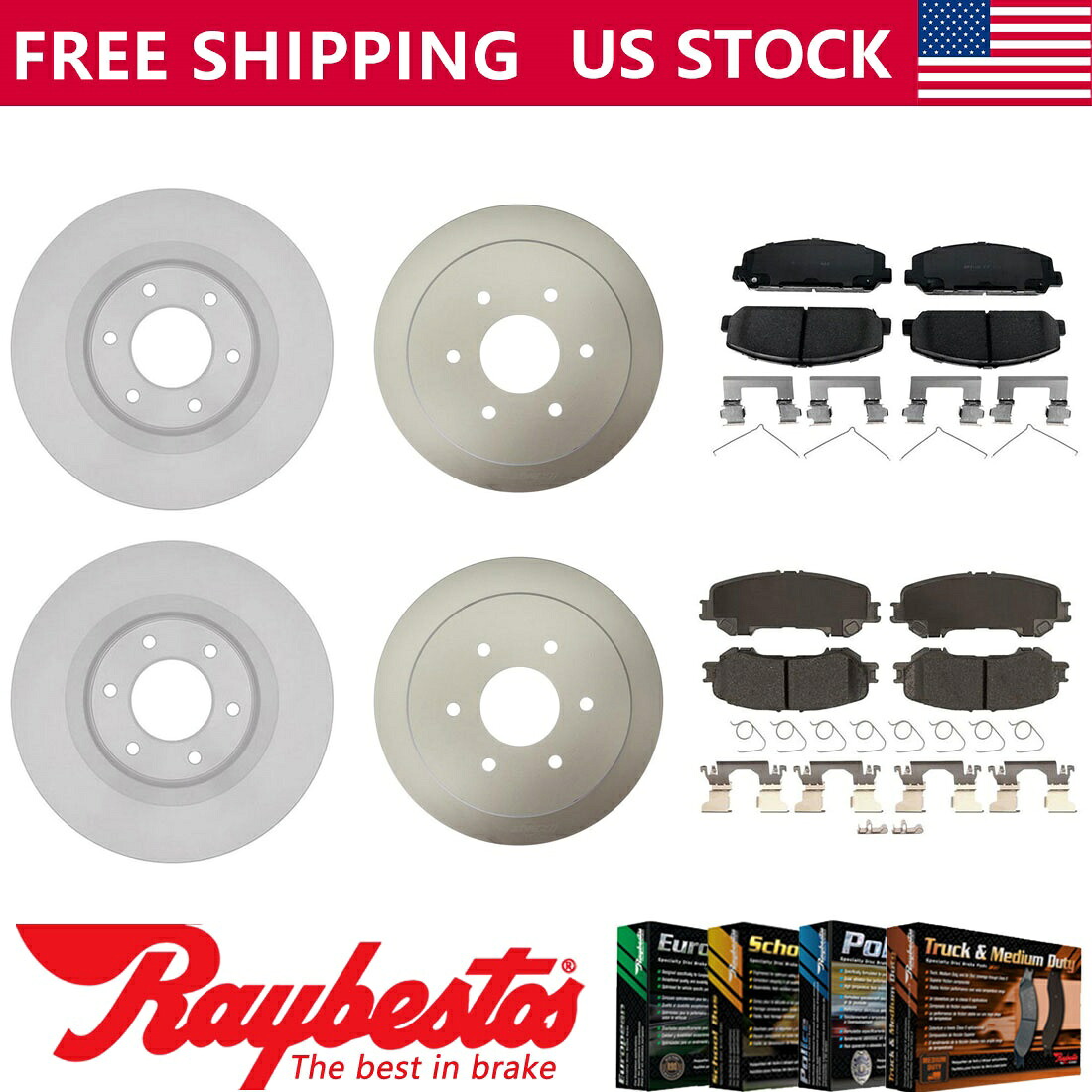 brake disc rotor タイタン2019 2018 2017フロントリアキットコーティングローターセラミックパッド - レイベスト Fits Titan 2019 2018 2017 Front Rear Kit Coated Rotors Ceramic Pads - Raybestos【並行輸入品】|Us Custom Parts Shop USDM