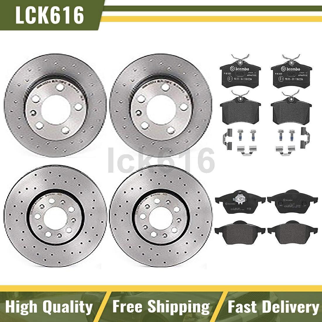 brake disc rotor 1999年から2010年のフォルクスワーゲンビートルのブレンボドリルドロットローターパッドフロントリア Brembo Drilled Slotted Rotors Pads Front Rear For 1999-2010 Volkswagen Beetle【並行輸入品】
