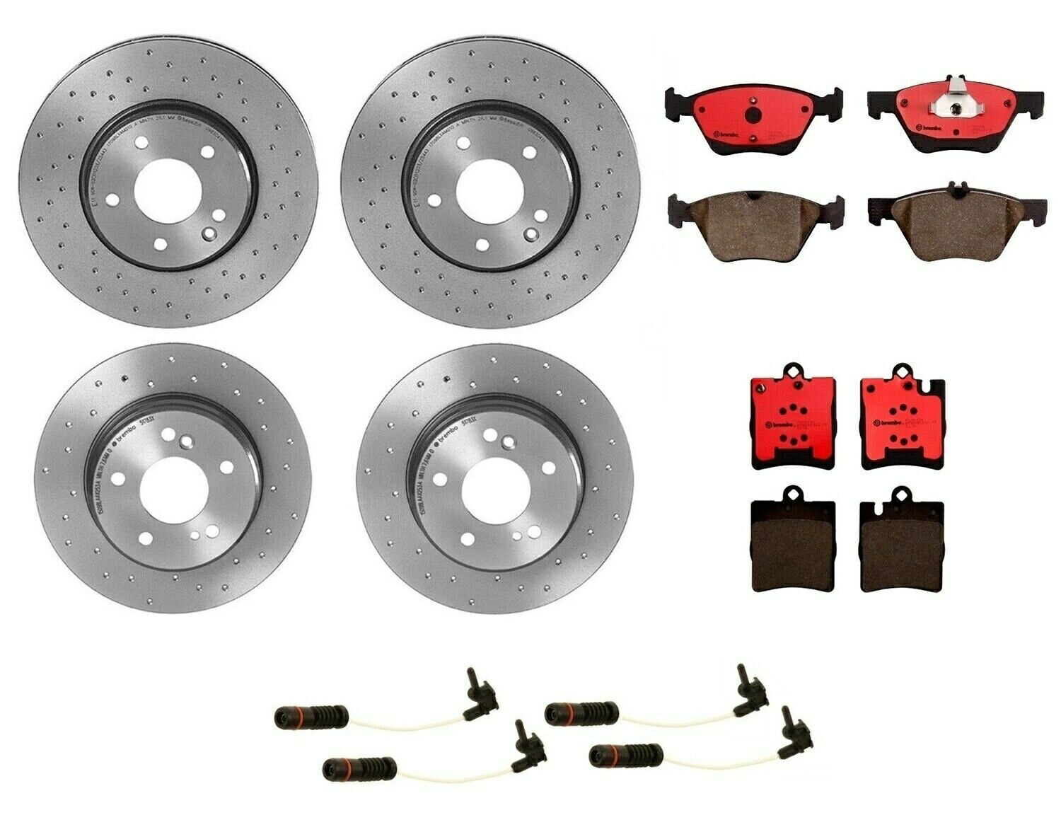 brake disc rotor MB W210 C208用のBrembo Xtraフロント＆リアブレーキキットドリルドローターセラミックパッド Brembo Xtra Front & Rear Brake Kit Drilled Rotors Ceramic Pads For MB W210 C208【並行輸入品】