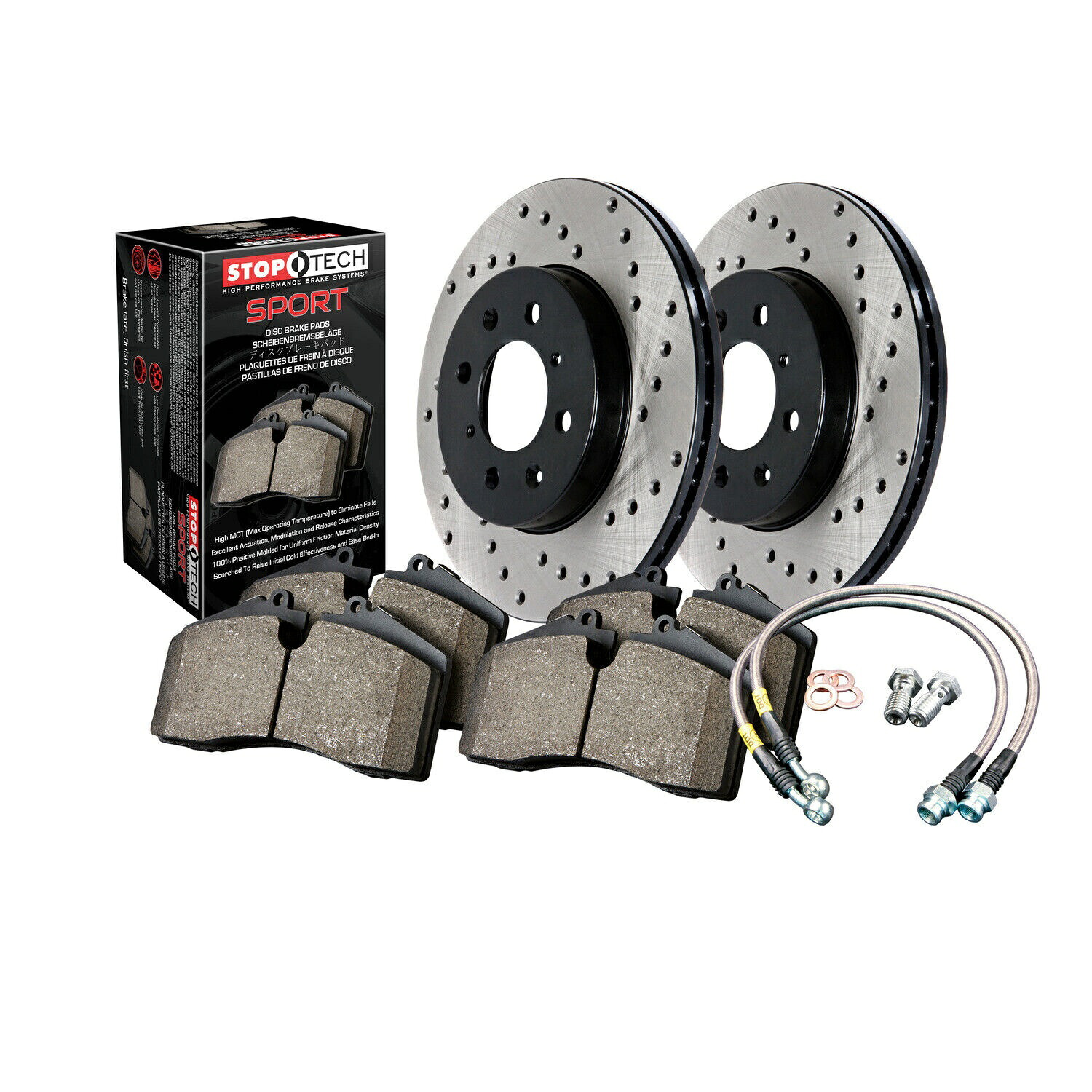 brake disc rotor STOPTECH 979.47004Rスポーツローター/パッド/ホースラインキットクロスドリルドブラックリア StopTech 979.47004R Sport Rotors/Pads/Hose Line Kit Cross-Drilled Black Rear【並行輸入品】|Us Custom Parts Shop USDM