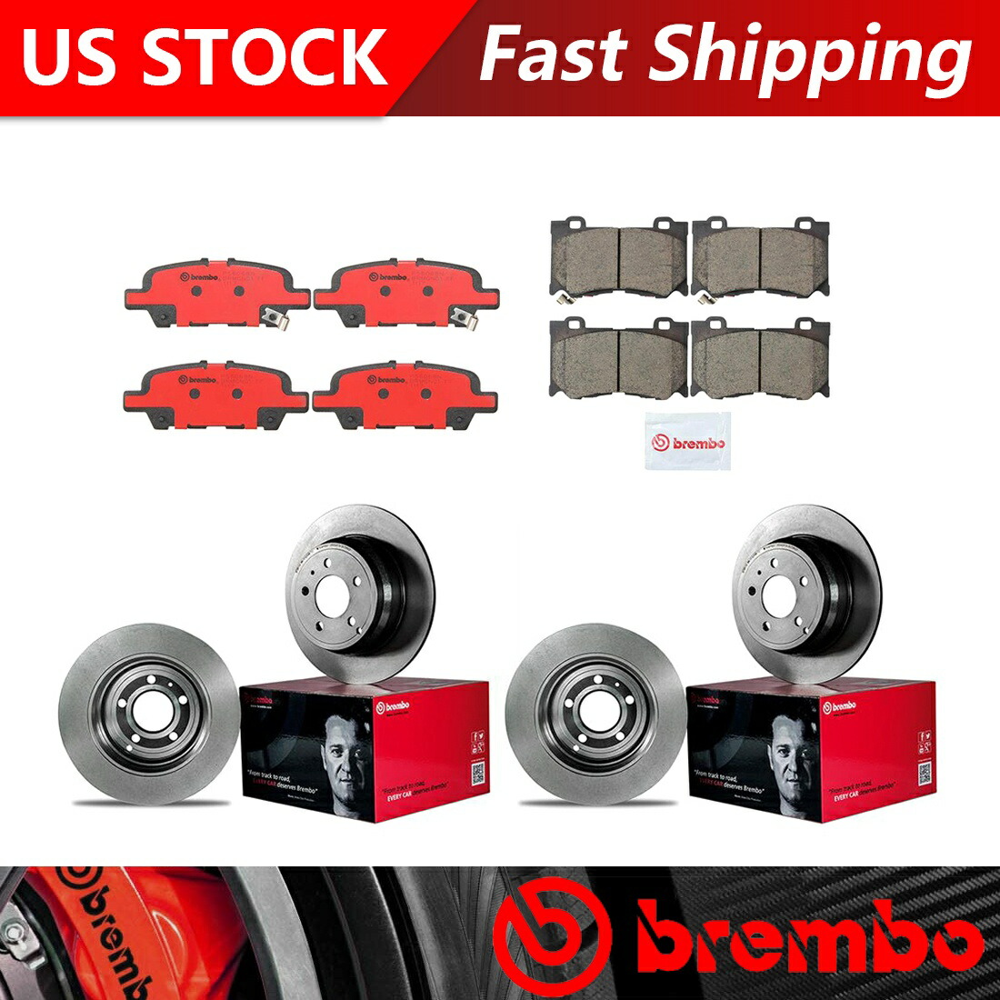 brake disc rotor フィット2014 370Zフロントリアキットブレーキローターとセラミックブレーキパッド-Brembo OE Fits 2014 370Z Front Rear Kit Brake Rotors & Ceramic Brake Pads - Brembo OE【並行輸入品】