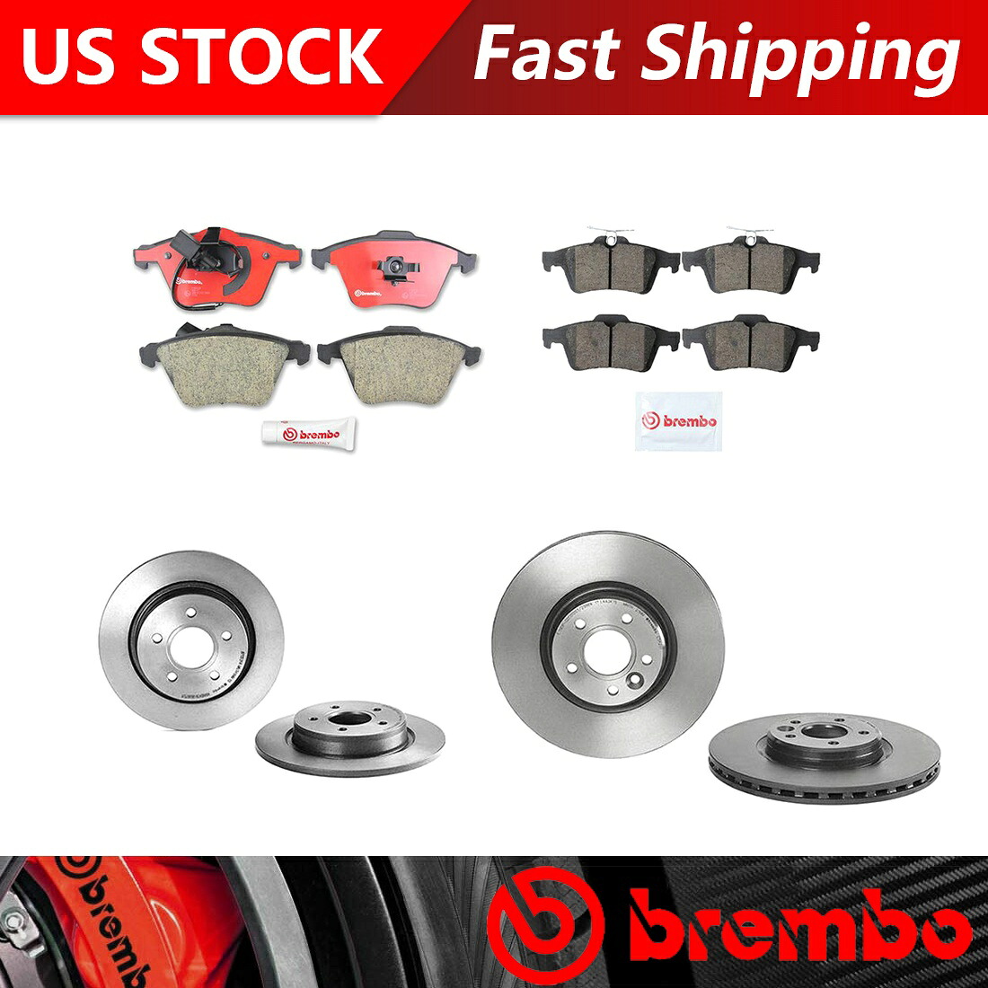 brake disc rotor 2011ボルボS40 V50フロントリアキットブレーキローターとセラミックブレーキパッド-Brembo Fits 2011 Volvo S40 V50 Front Rear Kit Brake Rotors & Ceramic Brake Pads -Brembo【並行輸入品】