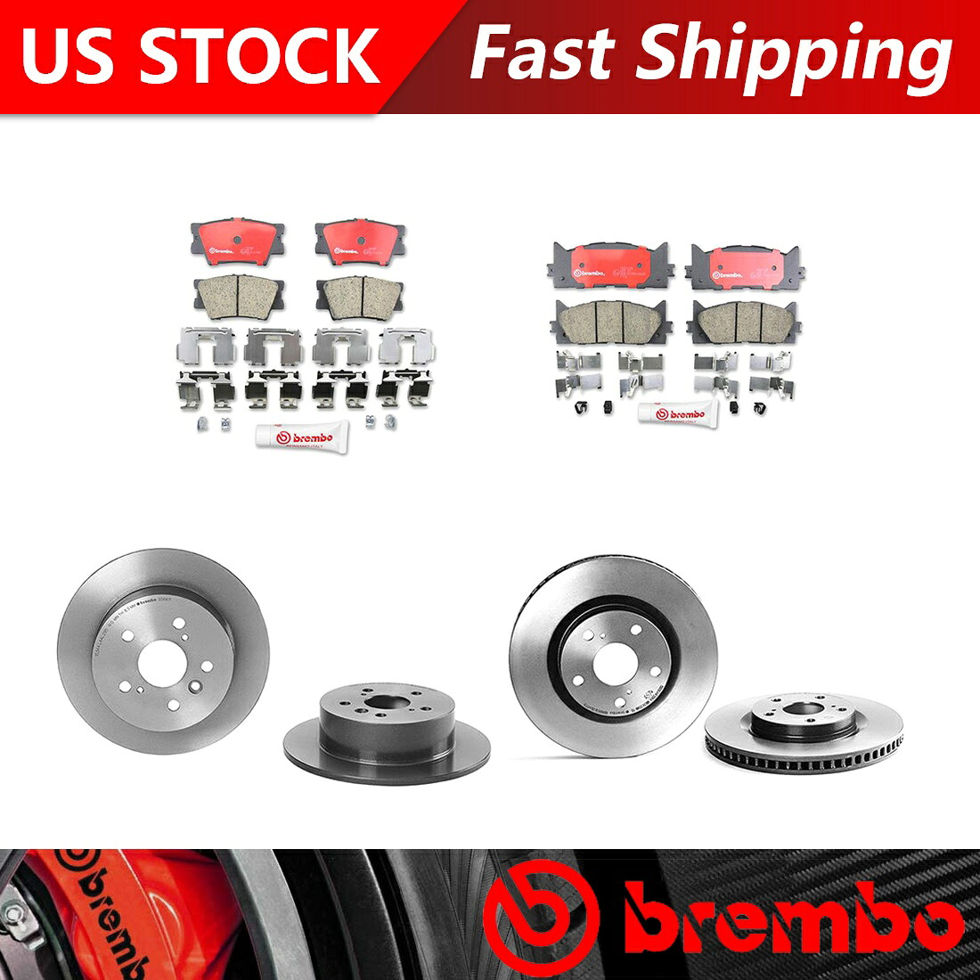 brake disc rotor 2012 Lexus ES350フロントリアキットブレーキローターとセラミックブレーキパッドブレンボOE Fits 2012 Lexus ES350 Front Rear Kit Brake Rotors & Ceramic Brake Pads Brembo OE【並行輸入品】|Us Custom Parts Shop USDM