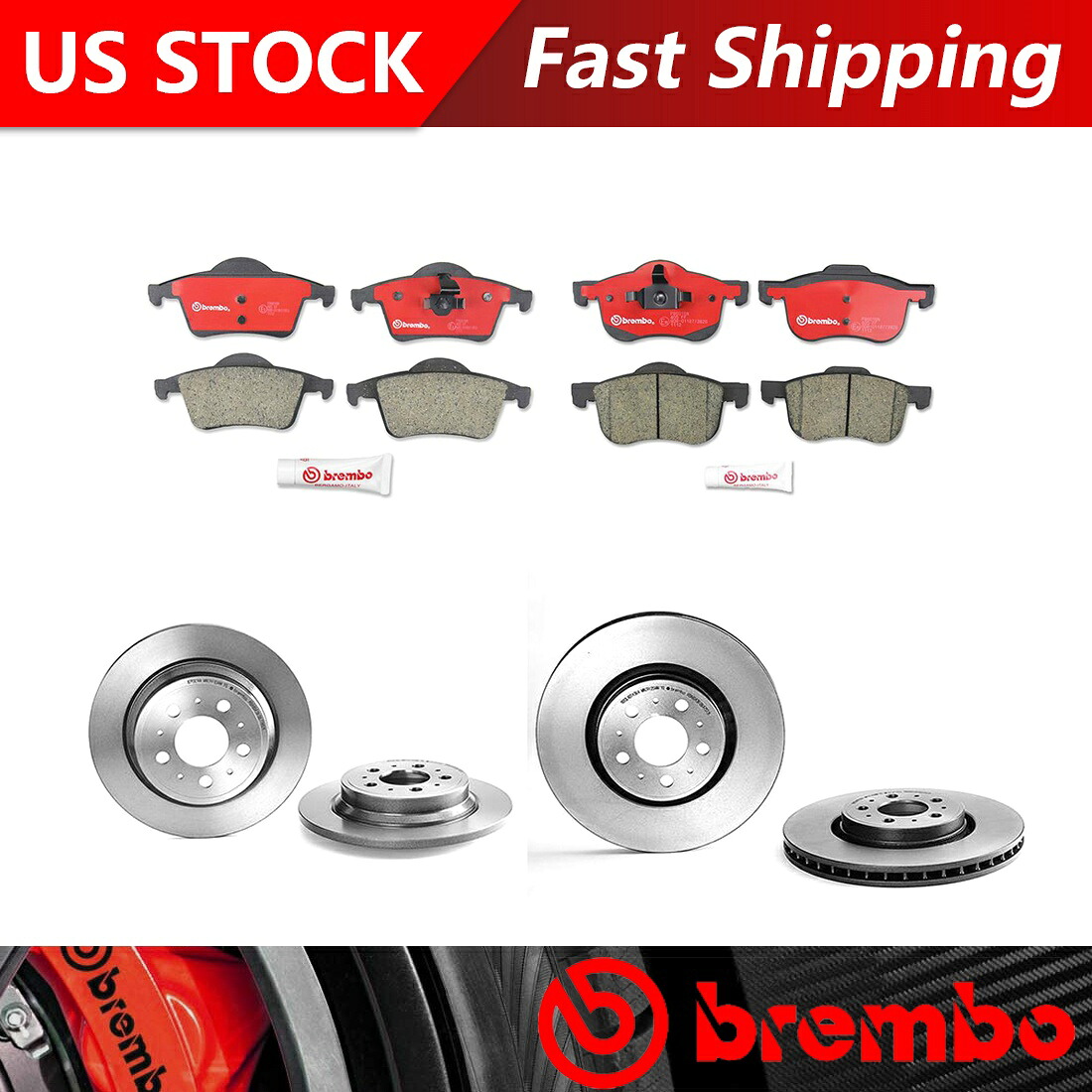 brake disc rotor 2001-2009ボルボS60フロントリアキットブレーキローターとセラミックブレーキパッドブレンボ Fits 2001-2009 Volvo S60 Front Rear Kit Brake Rotors & Ceramic Brake Pads Brembo【並行輸入品】