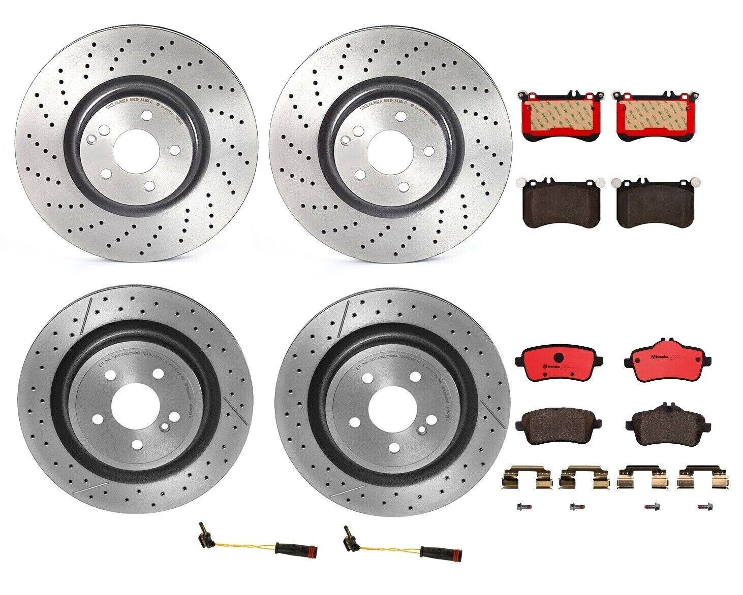 brake disc rotor MB R172用のブレンボフロントリアブレーキキットドリルドディスクローターセラミックパッドセンサー Brembo Front Rear Brake Kit Drilled Disc Rotors Ceramic Pads Sensors For MB R172【並行輸入品】｜Us Custom Parts Shop USDM 102,905円