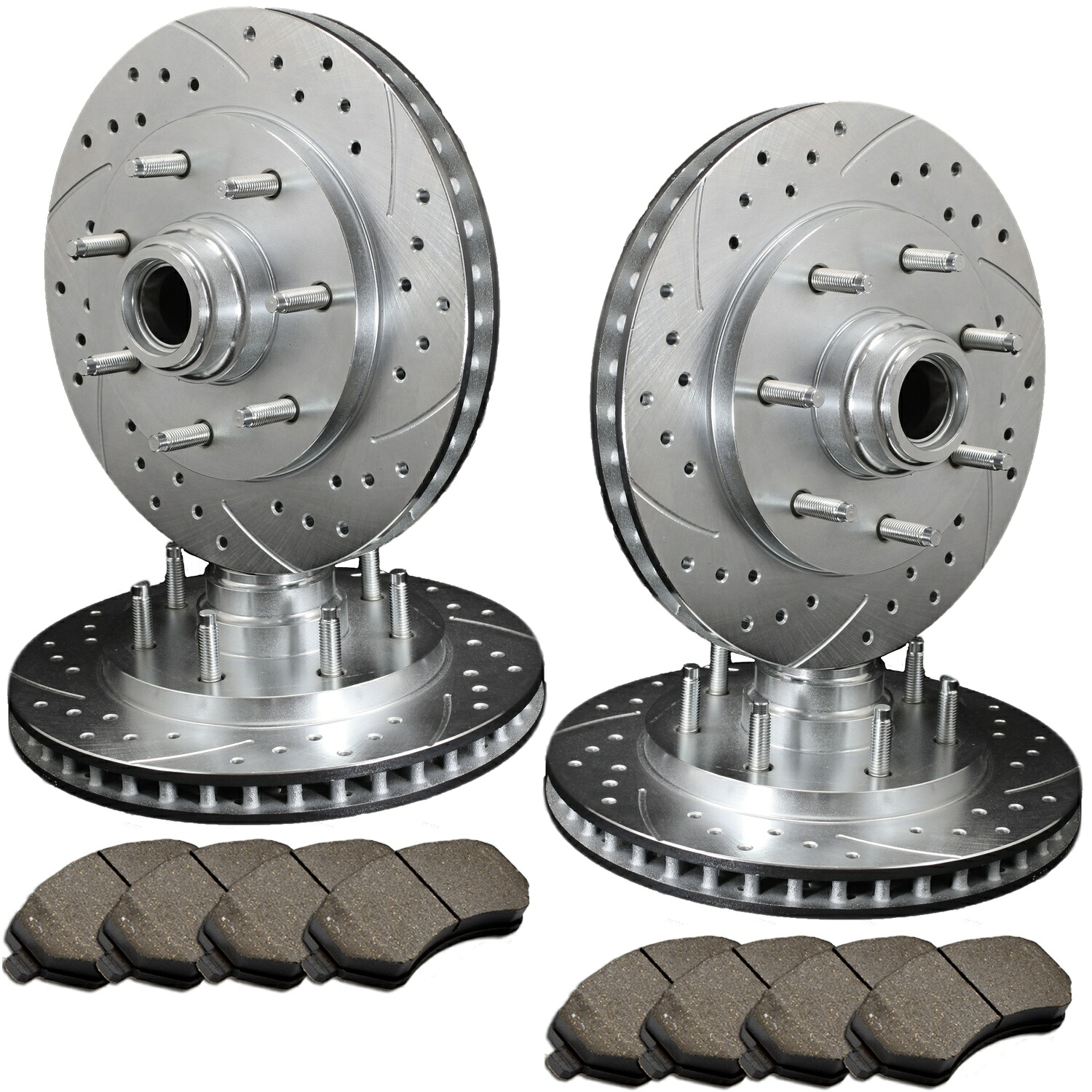 brake disc rotor F+Rダブルドリルスロットスロットコーティングされた亜鉛コーティングプレミアムローターW/セラミックパッドATL051501 F+R Double Drilled Slotted Zinc Coated Premium Rotors w/Ceramic Pads ATL051501【並行輸入品】