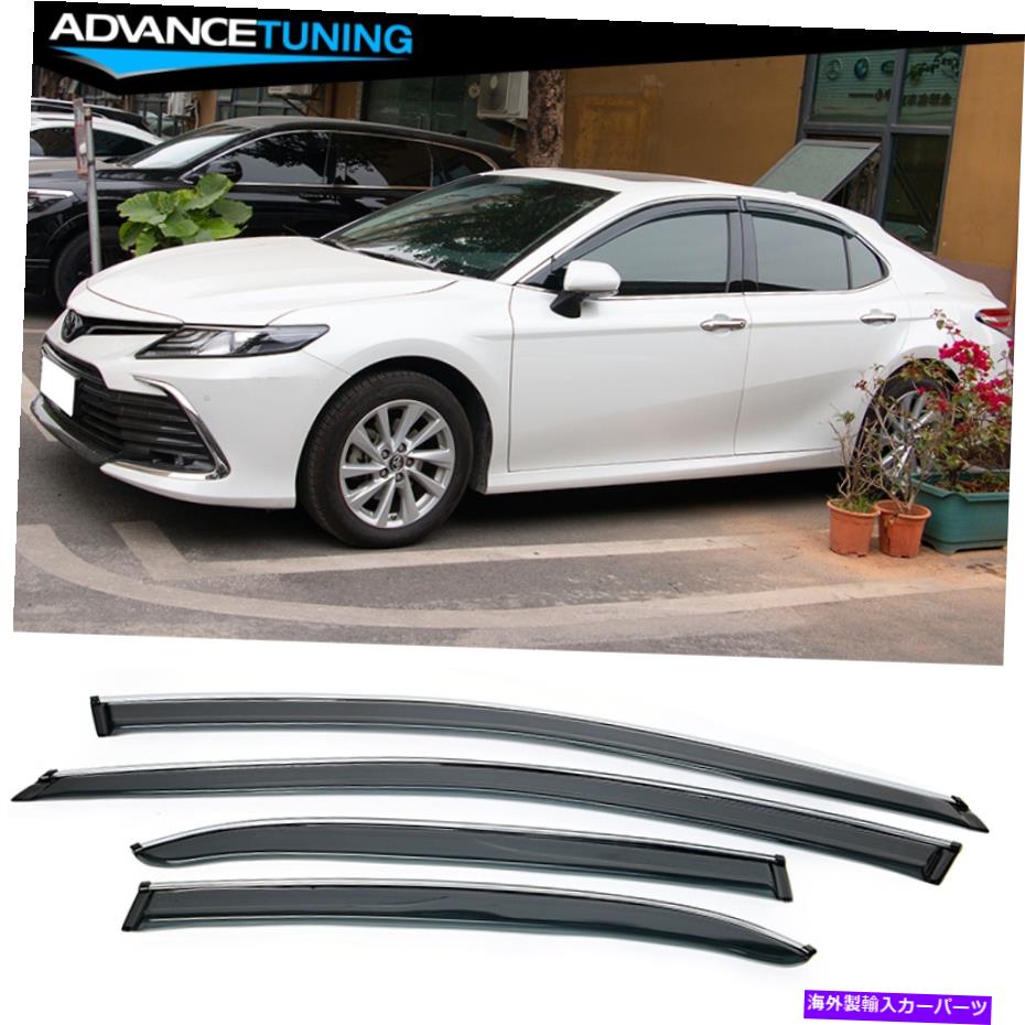 海外製 エアロパーツ 18-22トヨタカムリアクリルクロムトリムウィンドウバイザーレインサンガード4pc Fits 18-22 Toyota Camry Acrylic Chrome Trim Window Visors Rain Sun Guard 4PC【並行輸入品】