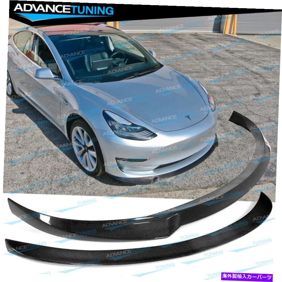 海外製 エアロパーツ フィット17-22テスラ3イコンスタイルトランクスポイラー +フロントバンパーリップ - カーボンファイバーCF Fits 17-22 Tesla 3 IKON Style Trunk Spoiler + Front Bumper Lip - Carbon Fiber CF【並行輸入品】