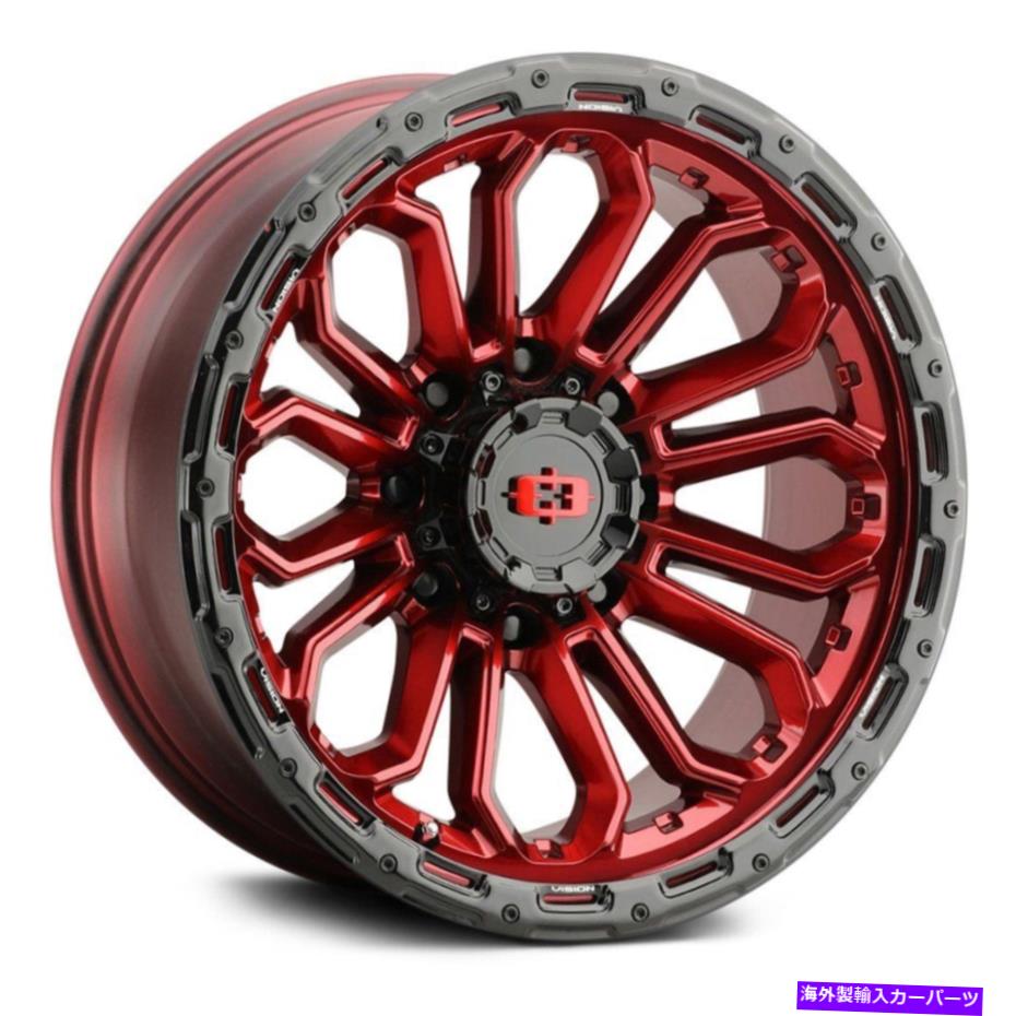 ホイール 4本セット Vision 405 Korupt Wheels 17x9(-12、8x165.1、125.2)4の赤いリムセット Vision 405 KORUPT Wheels 17x9 (-12, 8x165.1, 125.2) Red Rims Set of 4【並行輸入品】
