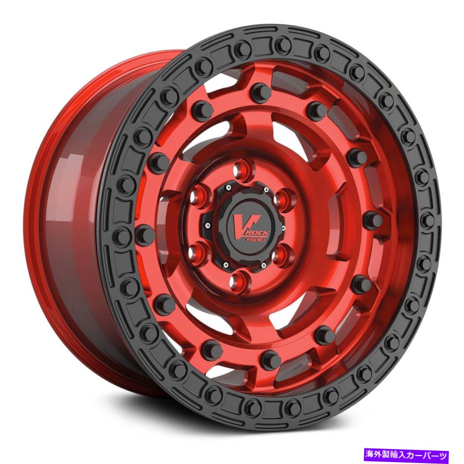 ホイール　４本セット VロックVR18 STRAFEホイール18x9.5（-12、5x127、78.1）4の赤いリムセット V-Rock VR18 STRAFE Wheels 18x9.5 (-12, 5x127, 78.1) Red Rims Set of 4【並行輸入品】