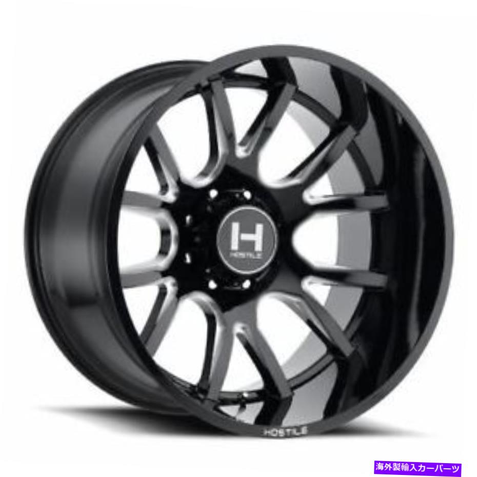 ホイール　４本セット 22x10敵対的なH113レイジブレードカット（ブラックミリング）ホイール8x6.5（-25mm）セット4 22x10 Hostile H113 Rage Blade Cut (Black Milled) Wheels 8x6.5 (-25mm) Set of 4【並行輸入品】