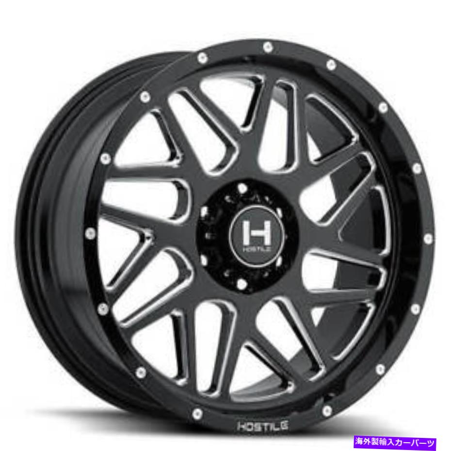 ホイール　４本セット （4）20x9敵対的ホイールH108スプロケットブレードカット（グロスブラックミルド）リム（B1） (4) 20x9 Hostile Wheels H108 Sprocket Blade Cut(Gloss Black Milled)Rims(B1)【並行輸入品】