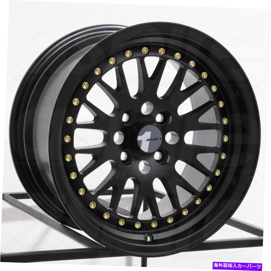 ホイール 4本セット avid1 av12 15x8 4x100 25ブラックゴールドリベットホイール(4)73.1 15 "インチリム AVID1 AV12 15x8 4x100 25 Black Gold Rivets Wheels(4) 73.1 15" inch Rims【並行輸入品】|Us Custom Parts Shop USDM