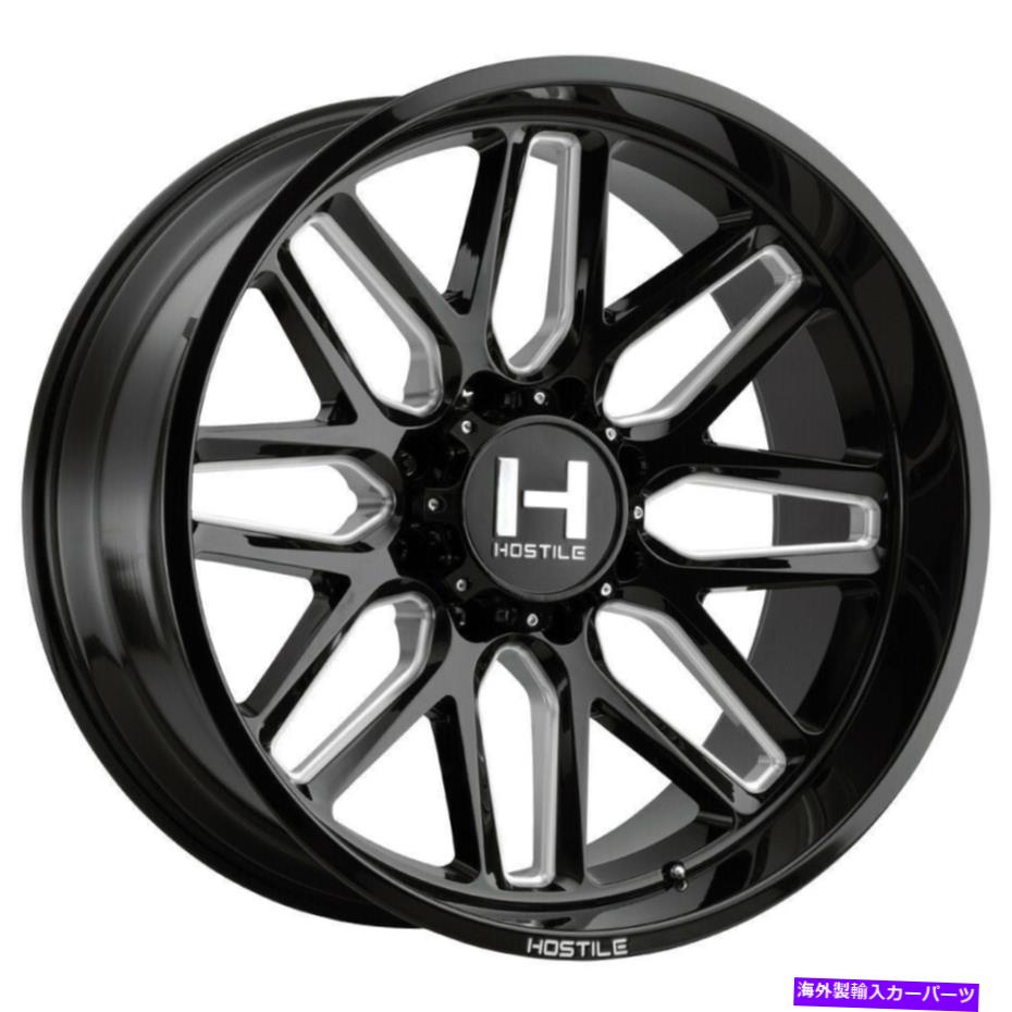 ホイール　４本セット 22x12敵対的H120バルカン8x180 -44ブラックミリングホイールリムセット（4）125.2 22x12 Hostile H120 Vulcan 8x180 -44 Black Milled Wheels Rims Set(4) 125.2【並行輸入品】