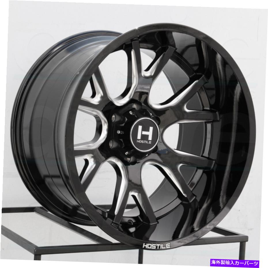 ホイール　４本セット 22x14敵対的H113 Rage 8x180 -76ブラックミリングホイールリムセット（4）125 22x14 Hostile H113 Rage 8x180 -76 Black Milled Wheels Rims Set(4) 125【並行輸入品】