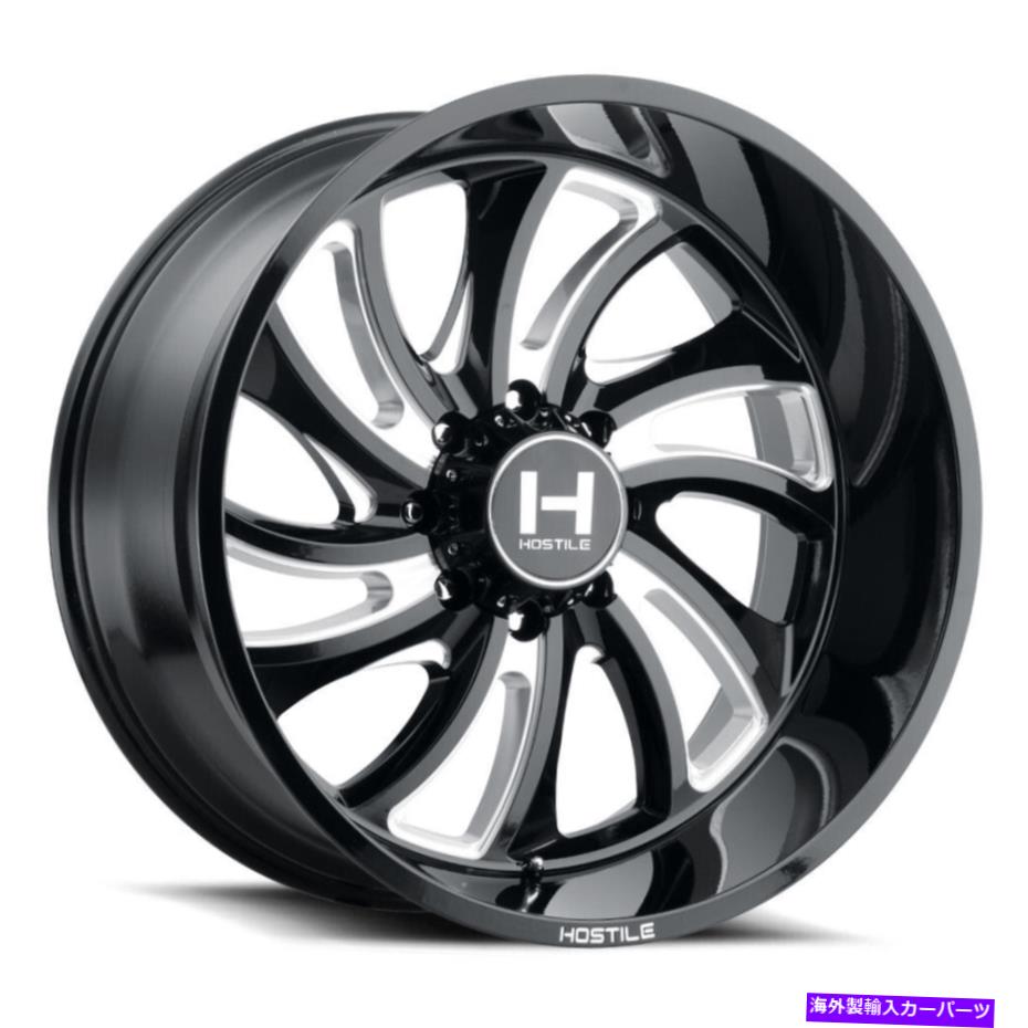 ホイール　４本セット 22x12敵対的なH118デーモン8x180 -44ブラックミリングホイールリムセット（4）125.2 22x12 Hostile H118 Demon 8x180 -44 Black Milled Wheels Rims Set(4) 125.2【並行輸入品】