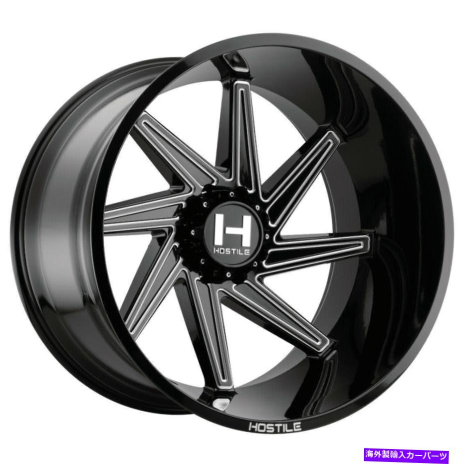 ホイール　４本セット 22x12敵対的なH119 DAGR R 8x180 -44ブラックミリングホイールリムセット（4）125.2 22x12 Hostile H119 DAGR R 8x180 -44 Black Milled Wheels Rims Set(4) 125.2【並行輸入品】