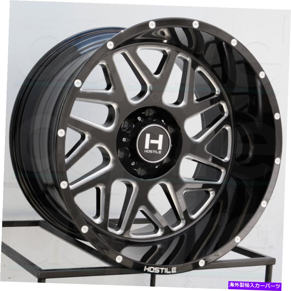 ホイール　４本セット 22x12敵対的なH108スプロケット8x180 -44ブラックミリングホイールリムセット（4）125.2 22x12 Hostile H108 Sprocket 8x180 -44 Black Milled Wheels Rims Set(4) 125.2【並行輸入品】