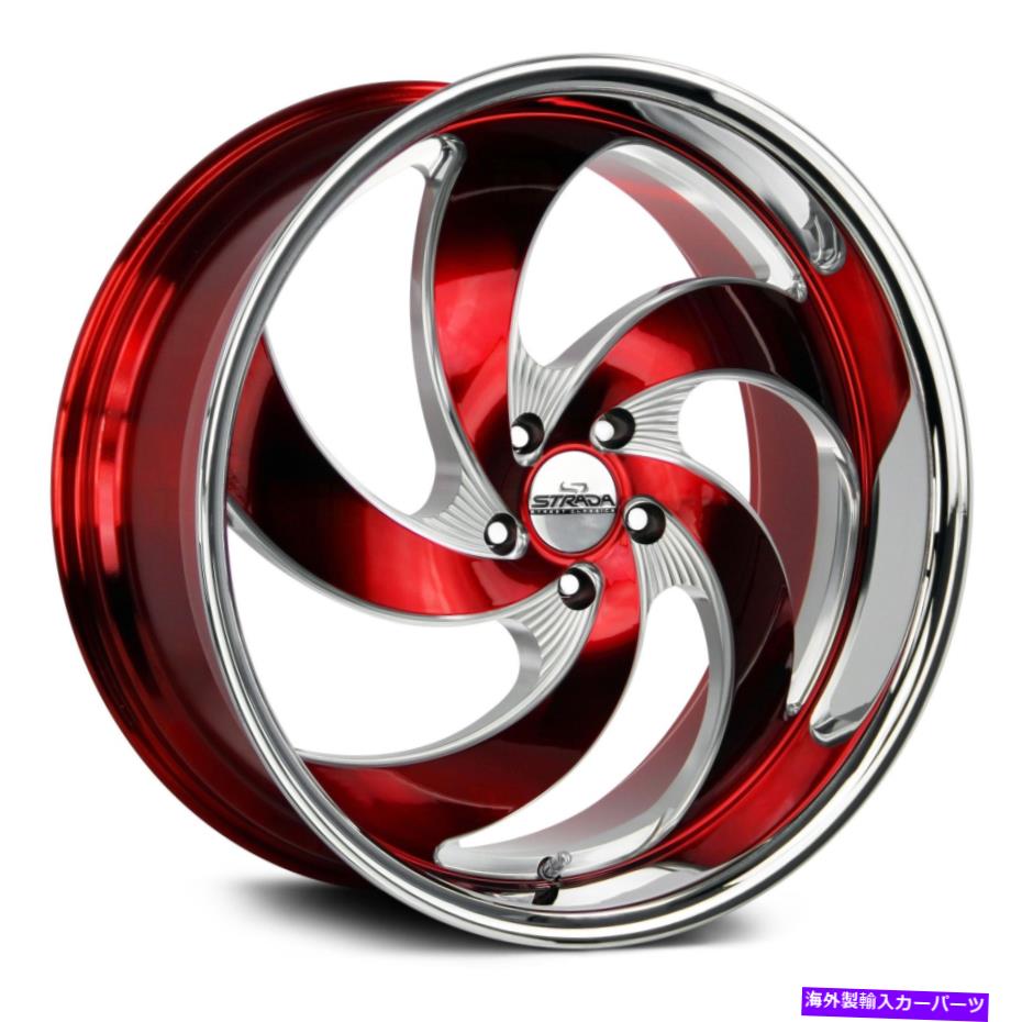 ホイール　４本セット Strada Retro 5ホイール22x10（24、6x139.7、106.4）4の赤いリムセット Strada RETRO 5 Wheels 22x10 (24, 6x139.7, 106.4) Red Rims Set of 4【並行輸入品】