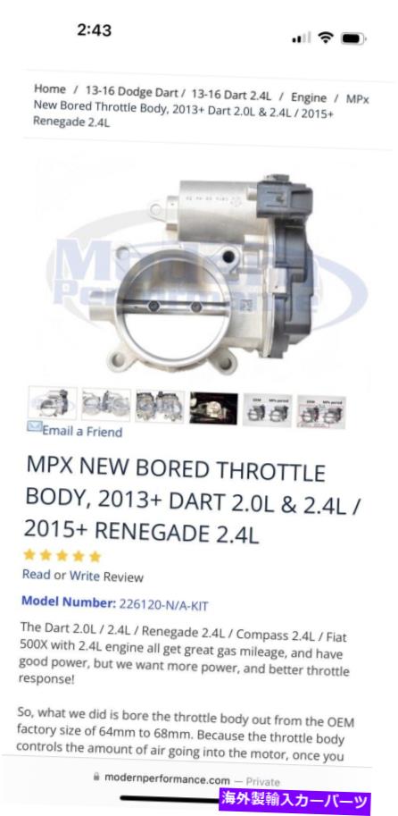 Throttle Body 2013-16 2.0/2.4Lダッジダート退屈なスロットルボディ 2013-16 2.0/2.4l Dodge Dart Bored Throttle Body【並行輸入品】 59,653円