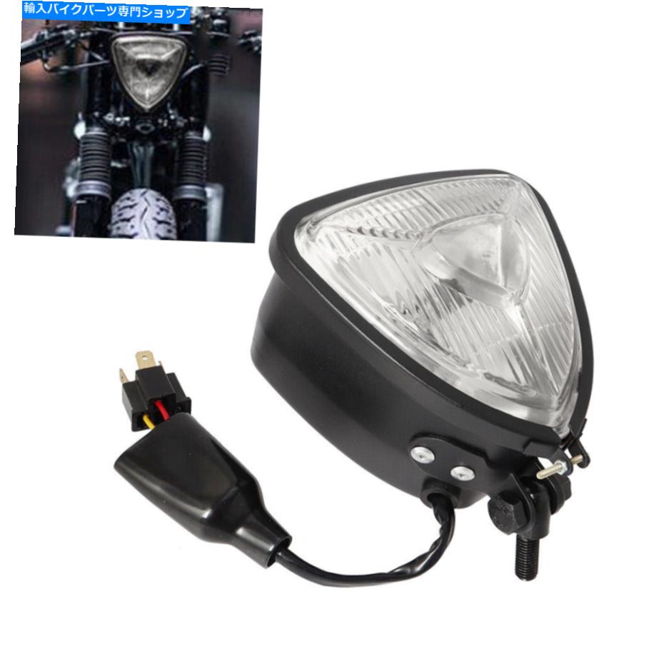 Headlight オートバイブラックトライアングルヘッドライトランプホンダスズキカスタム用フラットバックメタル Motorcycle Black Triangle Headlight Lamp Flat Back Metal For Honda Suzuki Custom【並行輸入品】