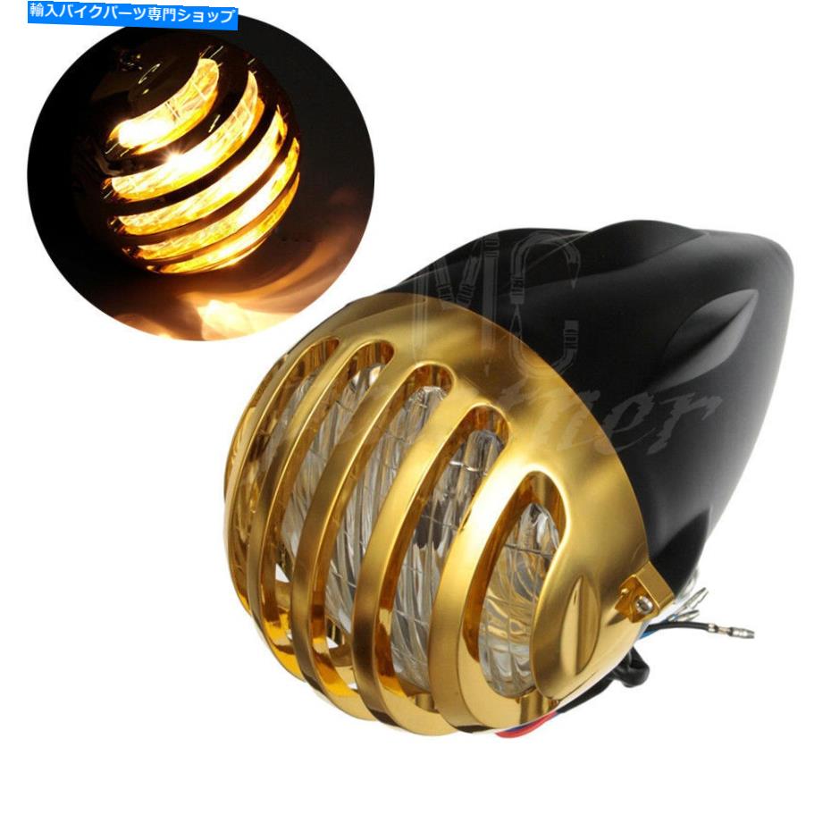 Headlight ABSブラックゴールドフェンスグリ??ルカバーH4ハーレーカスタムのハロゲン弾丸ヘッドライト ABS Black Gold Fence Grill Cover H4 Halogen Bullet Headlight For Harley Custom【並行輸入品】