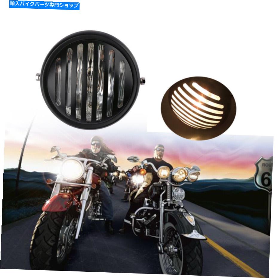 Headlight ハーレーチョッパーボバーカフェレーサーのためのオートバイヘッドライトランプフィングリルL/H Motorcycle Headlight Lamp Finned Grill L/H For Harley Chopper Bobber Cafe Racer【並行輸入品】
