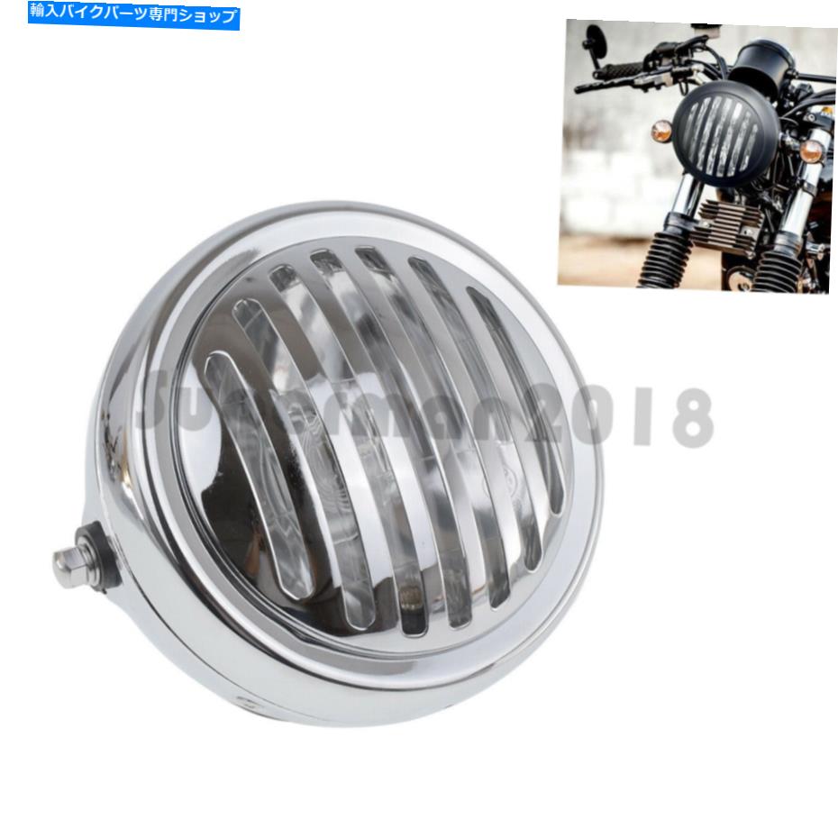 Headlight 7 ''ユニバーサルクロムメタルグリルヘッドライトランプハーレースポーツスターボバーに合っています 7'' Universal Chrome Metal Grill Headlight Lamp Fit For Harley Sportster Bobber【並行輸入品】