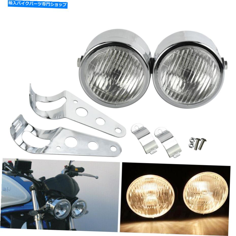 Headlight クロムデュアルツインアンバーLEDエンジェルアイズヘッドランプW マウントブラケットフィットハーレー Chrome