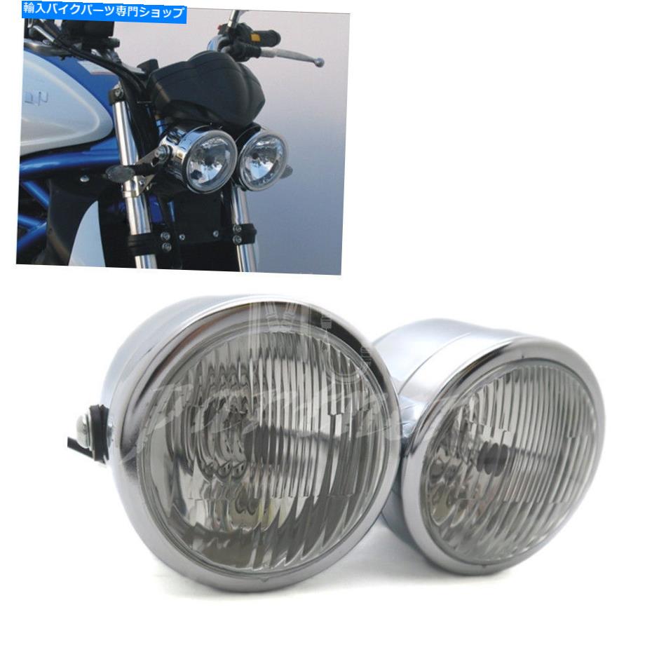 Headlight クロムツインヘッドライトオートバイダブルデュアルランプストリートファイター裸のドミネーター Chrome Twin Headlight Motorcycle Double Dual Lamp Street Fighter Naked Dominator【並行輸入品】