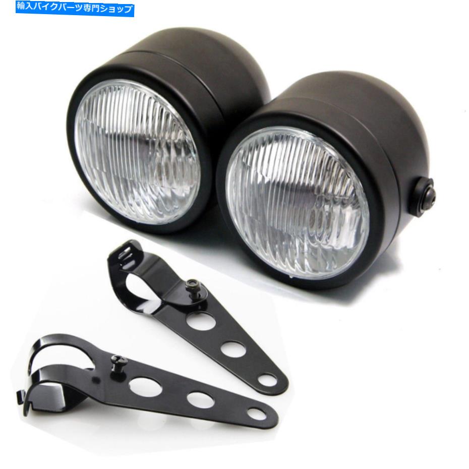 Headlight ブラックツインドミネーターヘッドライトオートバイマウントブラケットストリート付きデュアルランプ Black Twin Dominator Headlight Motorcycle Dual Lamp With Mount Bracket Street【並行輸入品】