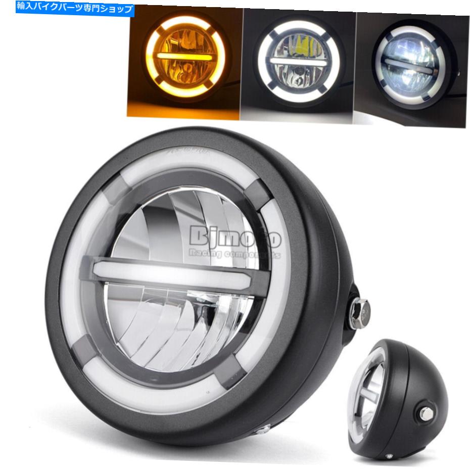 Headlight 6.5インチフロントユニバーサルオートバイLEDラウンドヘッドライトDRLアンバーターンシグナル 6.5 Inch Front Universal Motorcycle LED Round Headlight DRL Amber Turn Signal【並行輸入品】