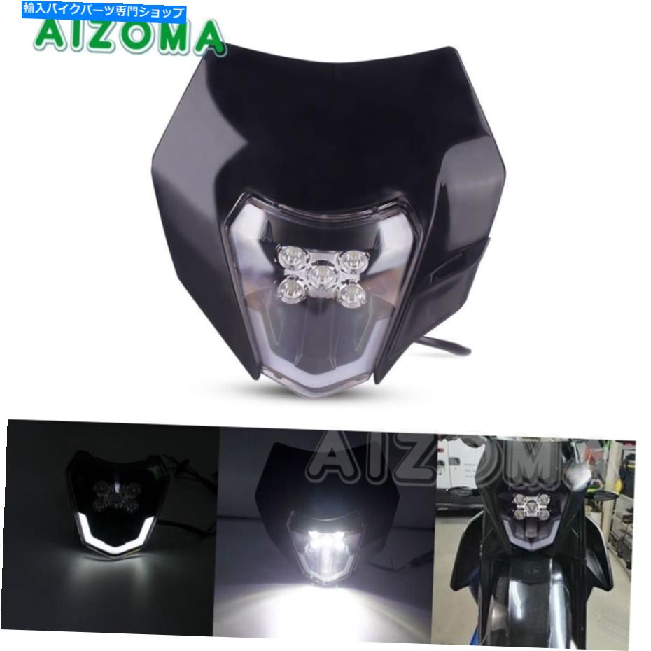 Headlight エンデューロダートピットバイクモトクロスのブラックヘッドライトフェアリングリードヘッドランプライト Black Headlight Fairing LED Headlamp Light For Enduro Dirt Pit Bike Motocross【並行輸入品】