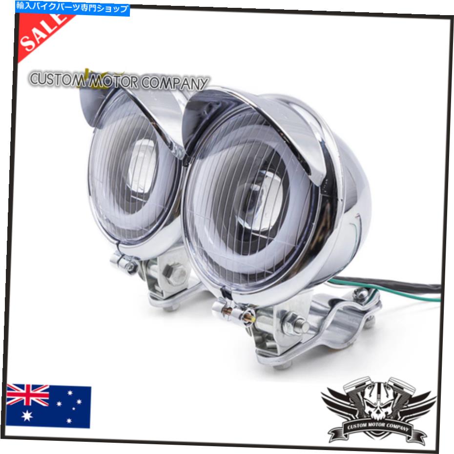 Headlight オートバイクロムは、スポットフォグライトエンジェルアイロールケージガードユニバーサルを通過するパスを通過しました Motorcycle Chrome LED Passing Spot Fog Light Angel Eye Roll Cage Guard Universal【並行輸入品】