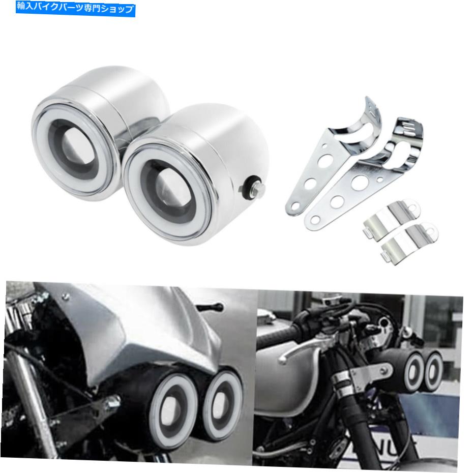 Headlight クロムデュアルツインアンバーLEDエンジェルアイズヘッドランプW/マウントブラケットフィットハーレー Chrome Dual Twin Amber LED Angel Eyes Headlamp W/ Mount Bracket Fit For Harley【並行輸入品】