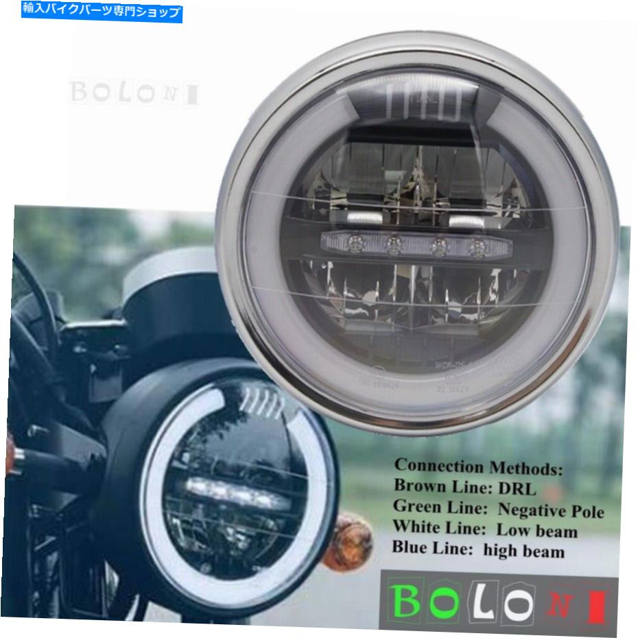 Headlight ハーレーダイナチョッパーのラウンドLEDオートバイヘッドライトDRLランプHI/LOアセンブリ Round LED Motorcycle Headlight DRL Lamp Hi/Lo Assembly for Harley Dyna Choppers【並行輸入品】