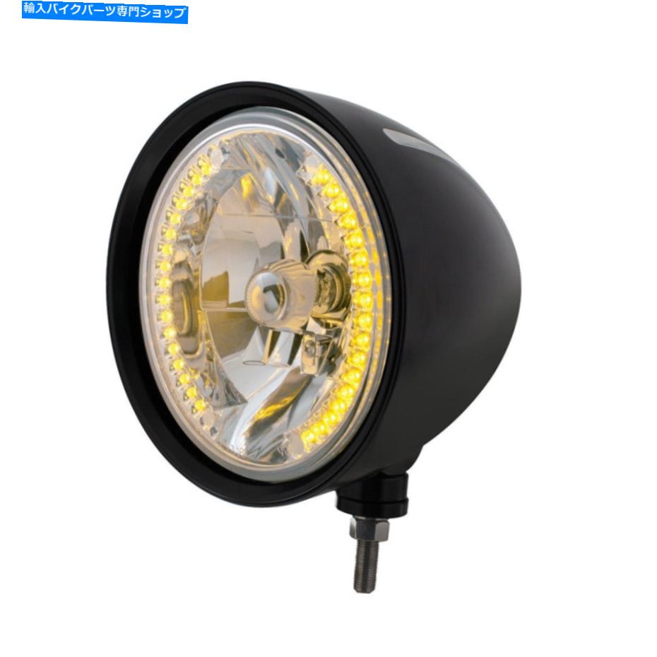 Headlight バイザー付きブラック「ビレット」スタイルの溝ヘッドライト-34アンバーLEDクリスタルハロゲン Black “BILLET” Style Groove Headlight with Visor - 34 Amber LED Crystal Halogen【並行輸入品】