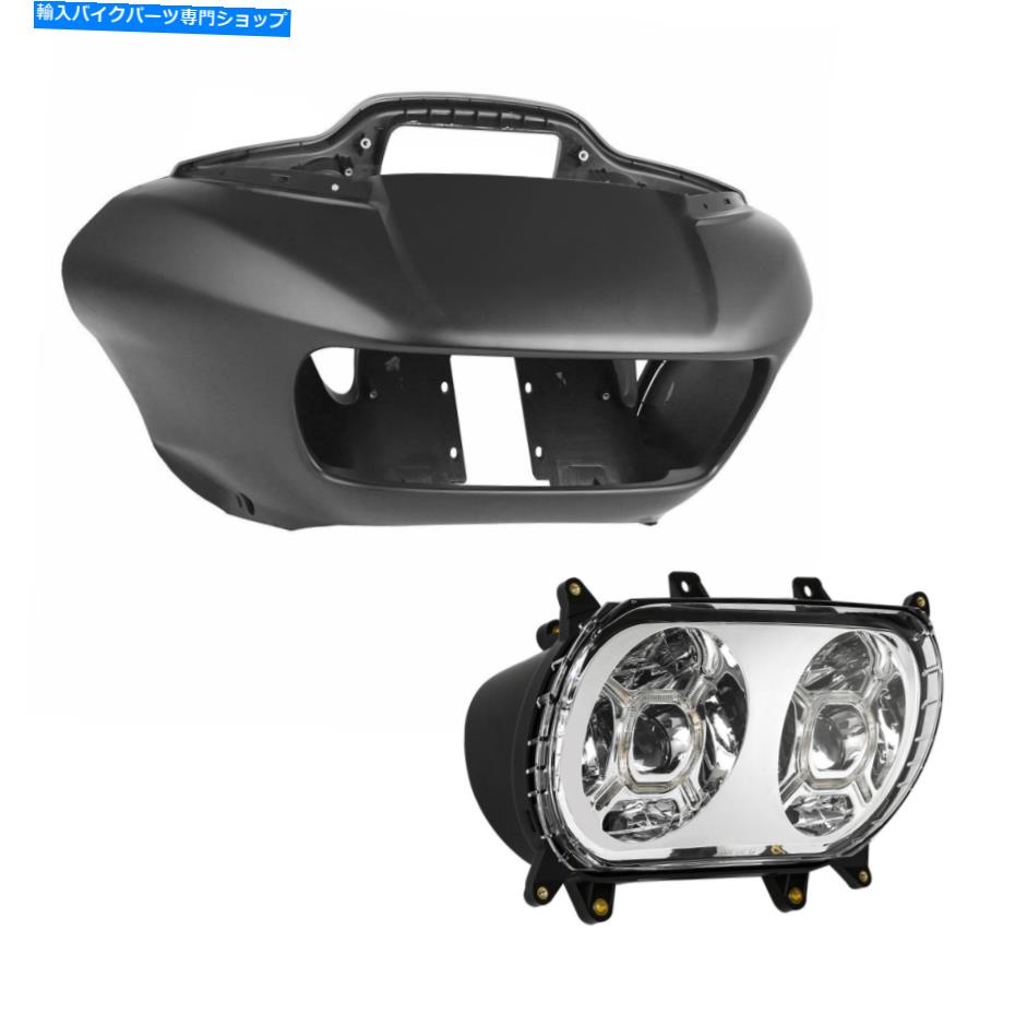 Headlight ハーレーロードグライド2015-22に適合するマットブラックインナーフェアリングデュアルヘッドライト Matte Black Inner Outer Fairing Dual Headlight Fit For Harley Road Glide 2015-22【並行輸入品】