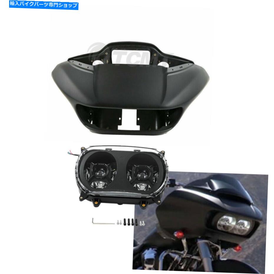 Headlight マットブラックインナーフェアリングハーレーロードグライド2015-upにフィットするデュアルヘッドライト Matte Black Inner Outer Fairing Dual Headlight Fit For Harley Road Glide 2015-UP【並行輸入品】