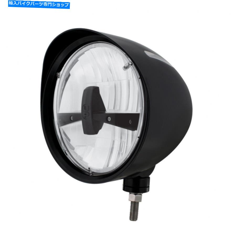 Headlight バイザー付きブラック「ビレット」スタイルの溝ヘッドライト - ブラックアウト5 LED電球 Black “BILLET” Style Groove Headlight with Visor - Blackout 5 LED Bulb【並行輸入品】