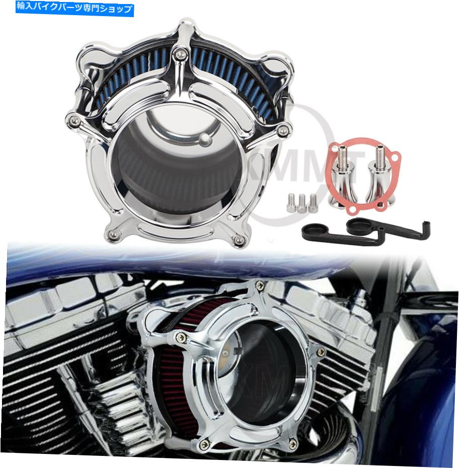 Air Filter ハーレーダイナソフトアイルツアーロードキング用クロムエアクリーナーインテークブルーフィルター Chrome Air Cleaner Intake Blue Filter For Harley Dyna Softail Touring Road King【並行輸入品】