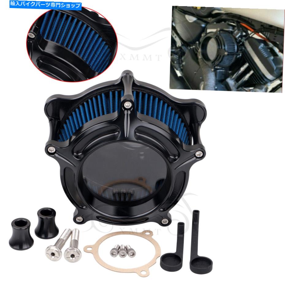 Air Filter オートバイブラックエアクリーナーハーレーツーリングソフトアイルトリック用の青い吸気フィルター Motorcycle Black Air Cleaner Blue Intake Filter For Harley Touring Softail Trike【並行輸入品】