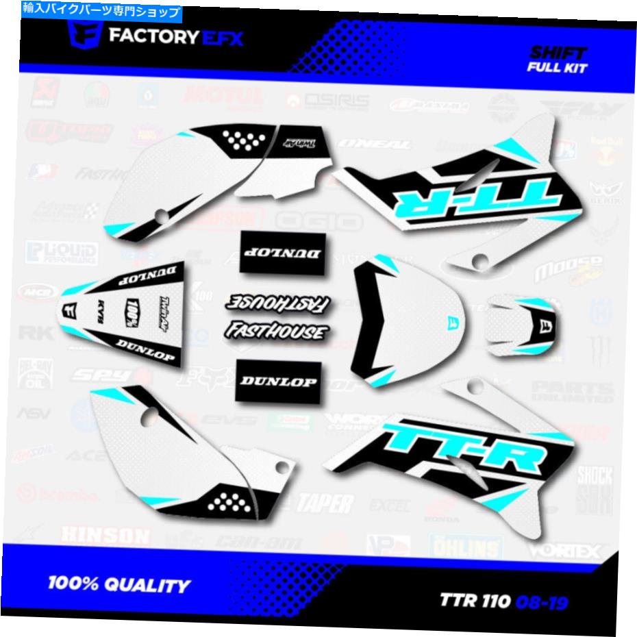 Graphics decal kit ホワイト＆シアンシフトレーシンググラフィックスキットフィット08-22ヤマハTTR110 TTR 110デカール White & Cyan Shift Racing Graphics Kit fits 08-22 YAMAHA TTR110 TTR 110 decal【並行輸入品】