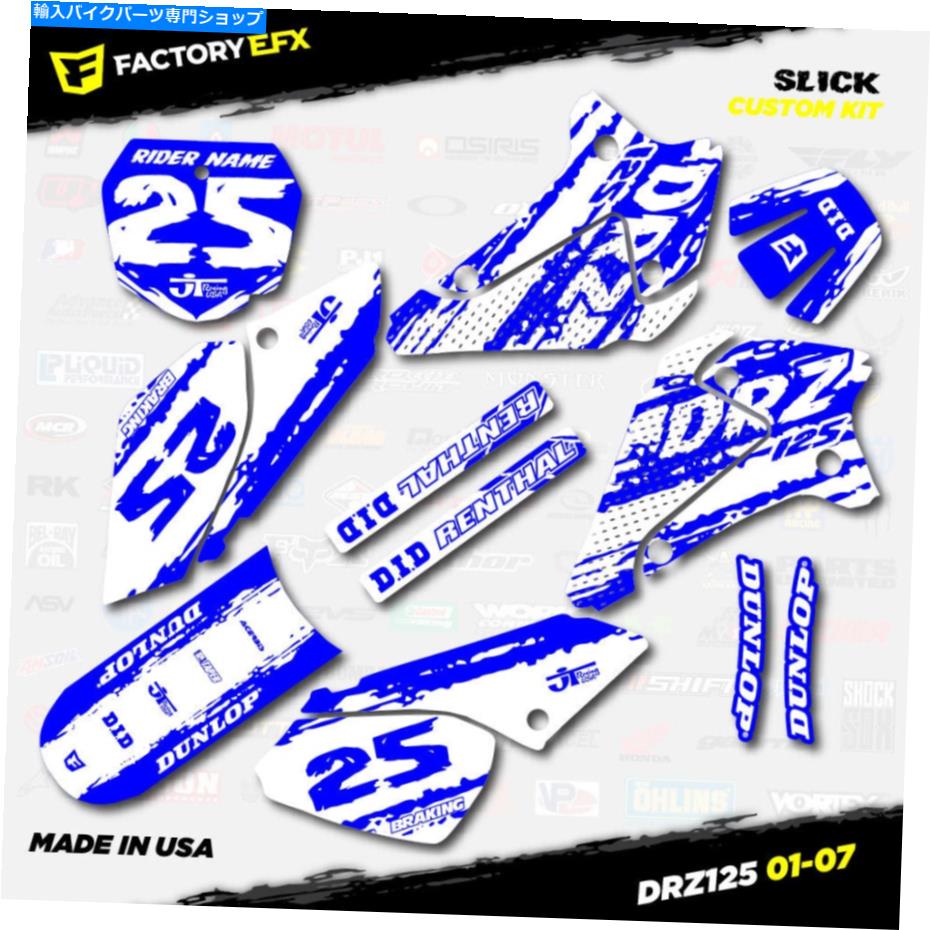 Graphics decal kit ブルー＆ホワイトスリックレーシンググラフィックスキットはスズキDRZ125 01-07 DRZ 125デカールに適合します Blue & White Slick Racing Graphics Kit fits Suzuki DRZ125 01-07 DRZ 125 Decals【並行輸入品】