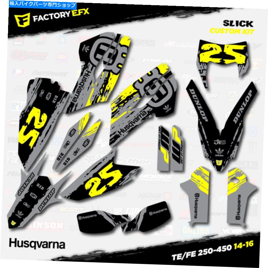 Graphics decal kit グレー＆イエロースリックレーシンググラフィックスキットフィットハスクバルナ14-16 TE FE 250 450 TE250 Gray & Yellow Slick Racing Graphics Kit fits Husqvarna 14-16 TE FE 250 450 TE250【並行輸入品】
