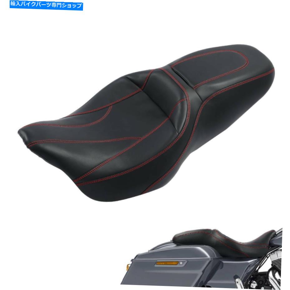 Seats ハーレーツーリングロードグライドキングに適した赤いステッチドライバーの助手席 Red Stitching Driver Passenger Seat Fit For Harley Touring Road Glide King 09-22【並行輸入品】