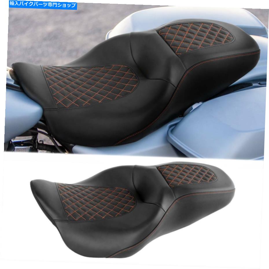 Seats ハーレーエレクトラロードグライドにフィットするオレンジステッチドライバーの助手席09-22 Orange Stitching Driver Passenger Seat Fit For Harley Electra Road Glide 09-22【並行輸入品】