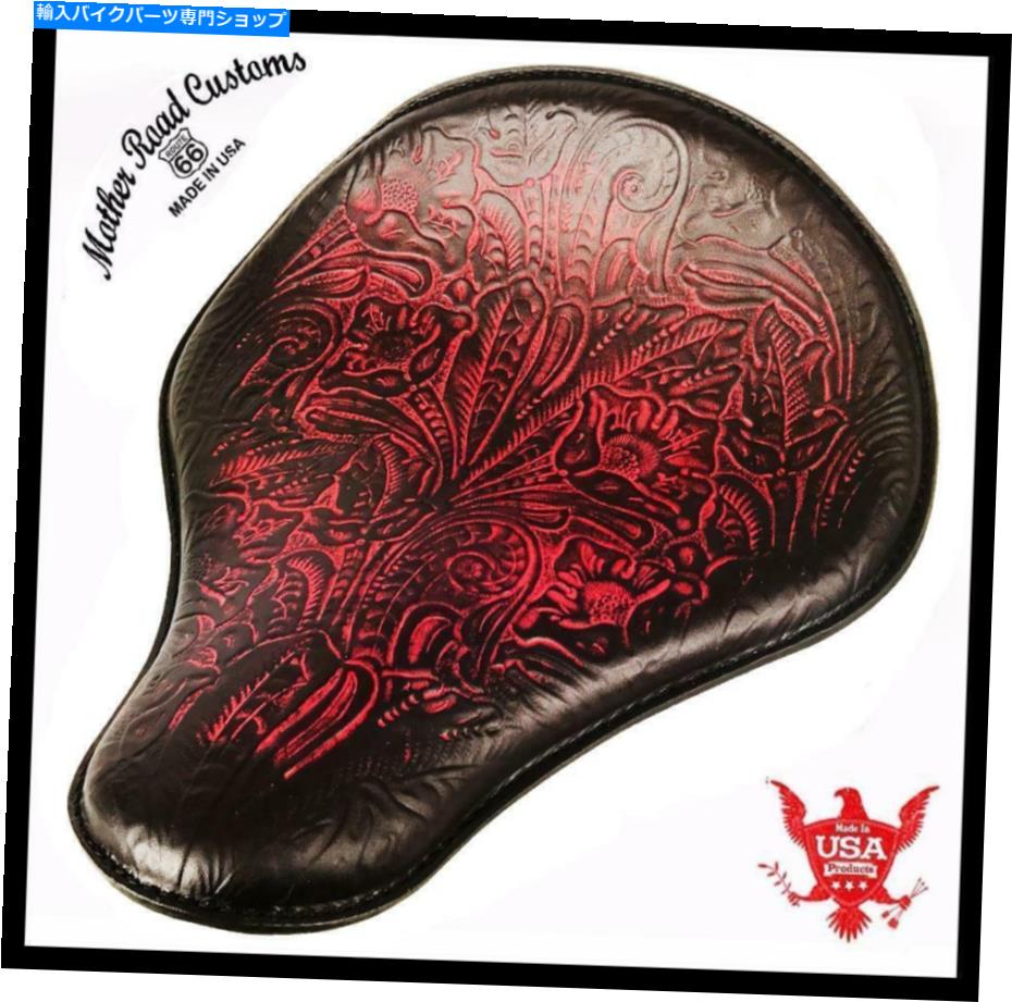 Seats スプリングシートチョッパーボバーハーレースポーツスターホンダ13x15アリの赤いツールレザー Spring Seat Chopper Bobber Harley Sportster Honda 13x15 Ant Red Tooled Leather【並行輸入品】