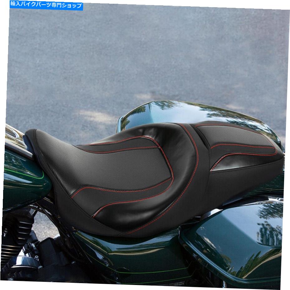 Seats ハーレーロードキングストリートグライドに適した赤いステッチドライバーの助手席 Red Stitching Driver Passenger Seat Fit For Harley Road King Street Glide 09-21【並行輸入品】
