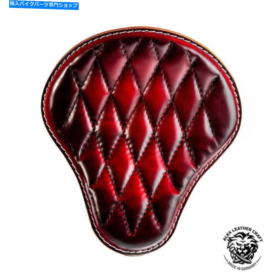 Seats ボブバーチョッパーカスタムレザーハンドメイドソロシート「ハンドシューンレッドV3」サイズXS/2 Bobber Chopper Custom leather handmade Solo Seat \